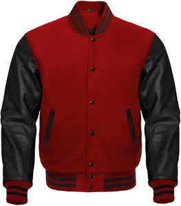 Varsity Premium Quality Plain Red Polyester Body & Black PU Sleeve Jacket