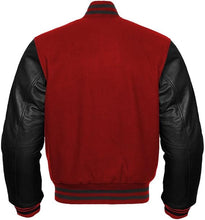 Load image into Gallery viewer, Varsity Premium Quality Plain Red Polyester Body &amp; Black PU Sleeve Jacket
