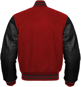 Varsity Premium Quality Plain Red Polyester Body & Black PU Sleeve Jacket