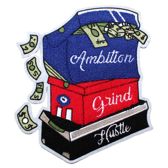 Ambition Grind Hustle Boxes Flowing Money Chenille Patch