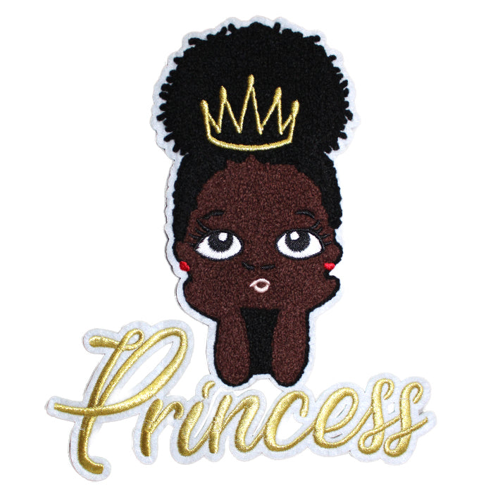 Cute Black Girl Chenille with Gold Thread Princess Patch