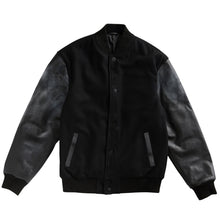 Load image into Gallery viewer, Varsity Premium Quality Plain Black Polyester Body &amp; Black PU Sleeve Jacket
