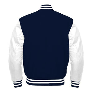 Varsity Premium Quality Plain Navy Blue Polyester Body & White PU Sleeve Jacket