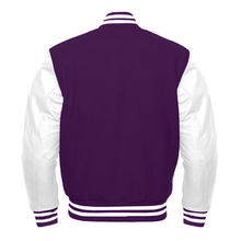 Load image into Gallery viewer, Varsity Premium Quality Plain Purple Polyester Body &amp; White PU Sleeve Jacket
