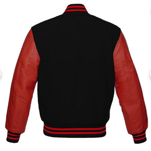 Varsity Premium Quality Plain Black Polyester Body & Red PU Sleeve Jacket