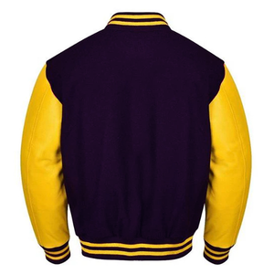 Varsity Premium Quality Plain Purple Polyester Body & Yellow PU Sleeve Jacket