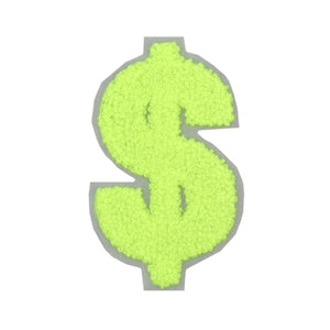 Dollar Sign $ from 2.5 inch to 8 Inch in Multicolor Chenille Patch