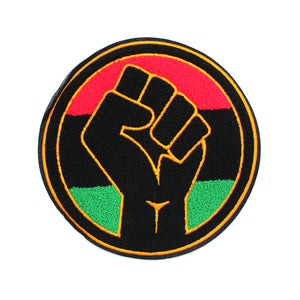 Black Power Fist Up Round Chenille Patch