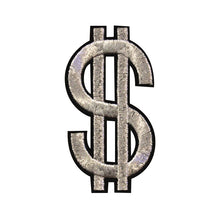 Load image into Gallery viewer, Dollar Sign in Gold and Silver Embroidery Patch
