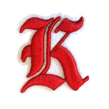 Load image into Gallery viewer, 3D Old English Roman Font Alphabets A To Z Size 2 Inches Red Embroidery Patch
