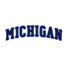 Load image into Gallery viewer, Varsity State Name Michigan in Multicolor Chenille Patch
