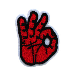 OK Hand Gesture in Multicolor Chenille Patch